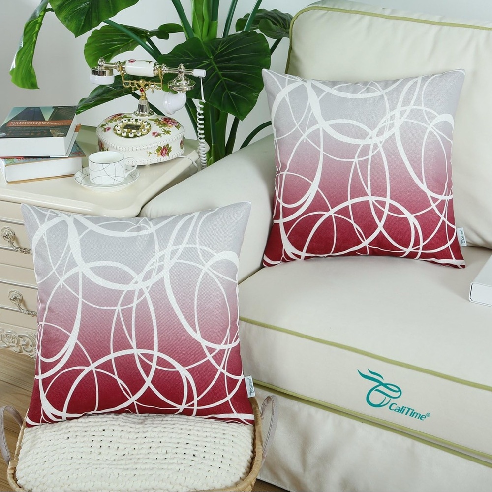 CaiTime Ombre Burgundy and Gray Decorative Throw Pillow Covers